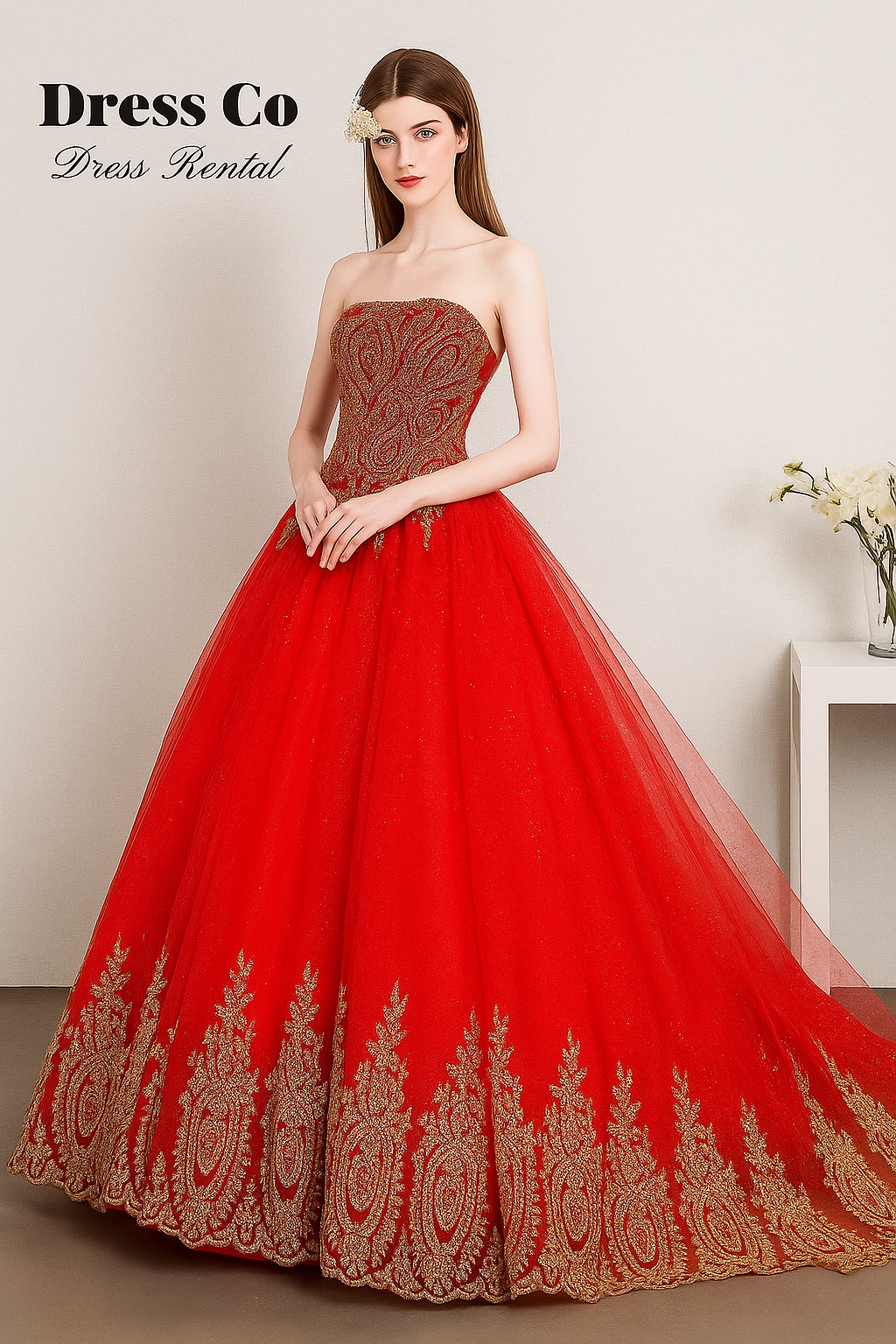 Ball-Gown-Red-Gold-Embroidered