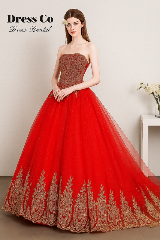 Ball-Gown-Red-Gold-Embroidered