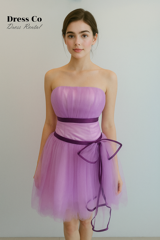 เดรสสายเดี่ยวผ้าตาข่ายสีม่วง | Purple Tulle Bow Dress