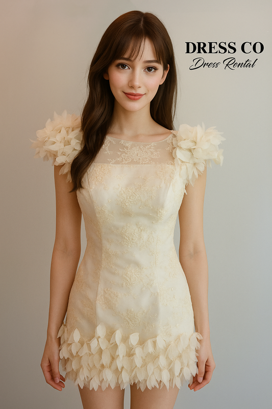 เดรสครีมลูกไม้แนบตัว | Cream 3D Floral Bodycon Dress