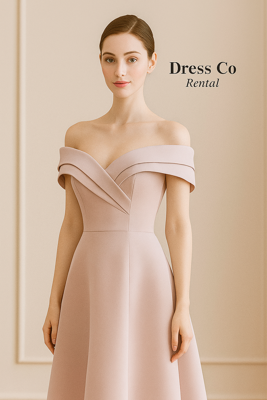 เดรสชมพูเปิดไหล่ ดีไซน์ไขว้หน้า / Soft Pink Off-Shoulder Crossover Dress